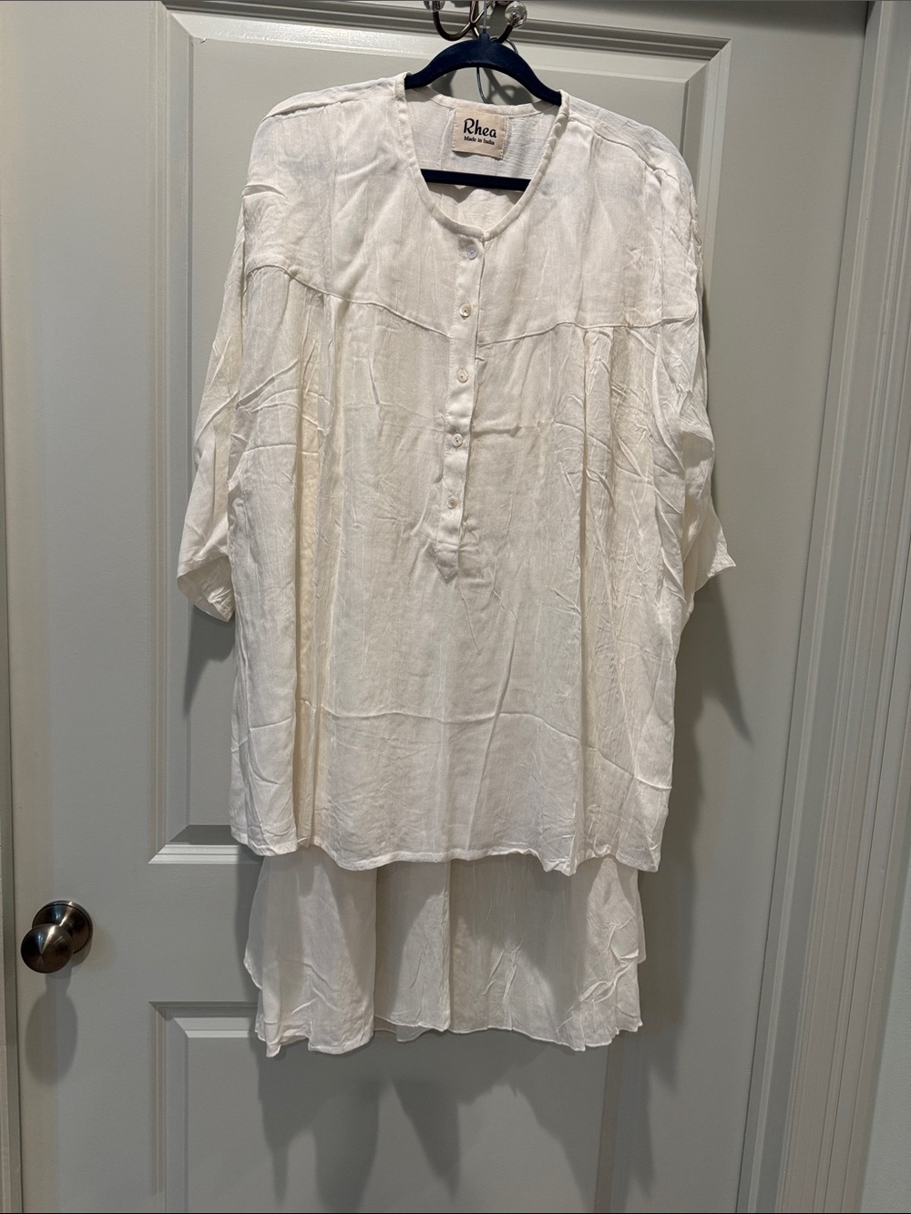 Ivory Button-Front Women's Tunic Top and Matching Wide leg pants